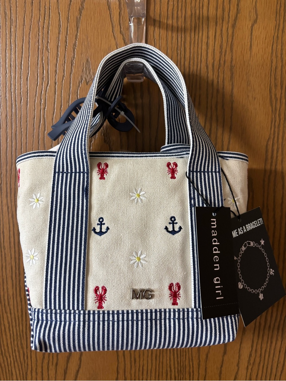 Nautical Lobster 🦞 Madden Girl Canvas Handbag Purse with Red Lobster Plush Charm - Picture 6 of 7